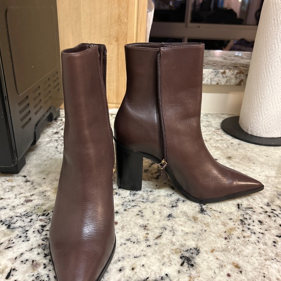 Schutz Mikki Pointed Toe Block Heel Bootie in Brown - Picture 2 of 7